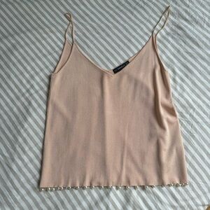 Zara Knit Beige Camisole with Pearl Beads